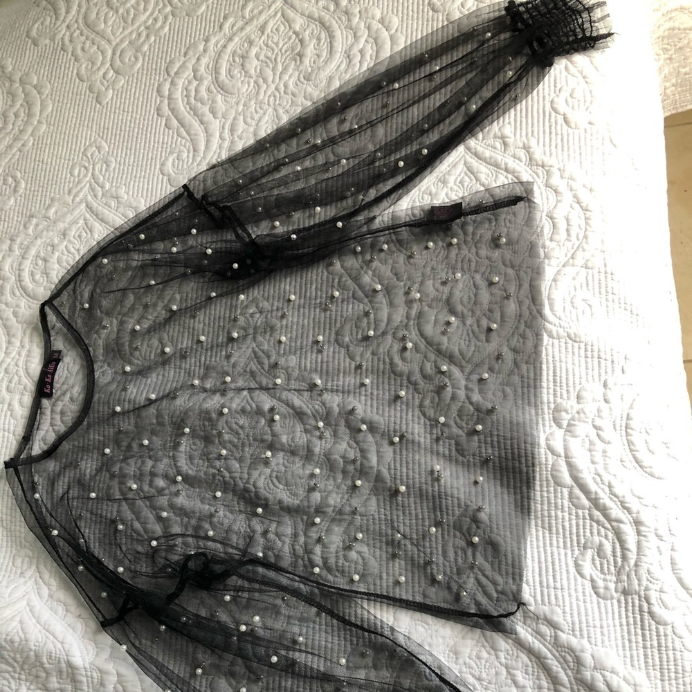 Transparent Black Top with pearls Medium for Women